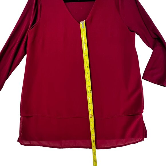 Michael Kors Womens Deep Red V-Neck Tunic Top Sheer Hem Layering Detail Size S - Picture 10 of 10